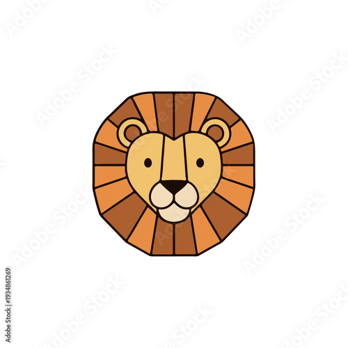 Cartoon Lion Face with Mane Illustration.