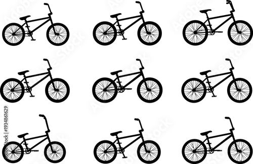 Seamless BMX bicycle silhouette pattern vector illustration, black cycling icons repeat background, urban sport bike design for print, textile, wallpaper, branding
