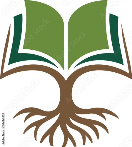 Tree with roots and open book for education and learning concept