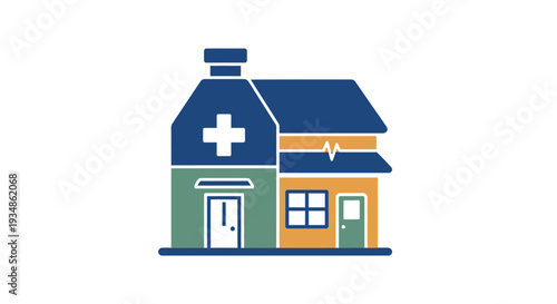 Healthcare building with cross symbol, medical clinic illustration