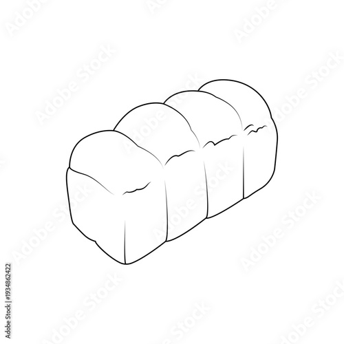 Minimal line art illustration of sliced sandwich bread loaf isolated on white background. Bakery outline drawing for food packaging, menus, branding and recipe designs.