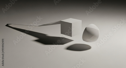 White kitchen utensil whisk isolated on gray background with dramatic lighting and sharp shadows minimalist composition