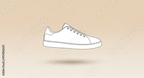 Simple white sneaker illustration with minimalist design and subtle shadow on beige background