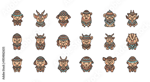 Collection of Cartoon Viking Heads with Beards.