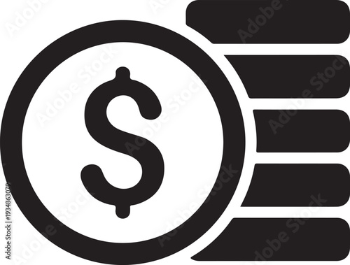 Black dollar coin symbol with bars