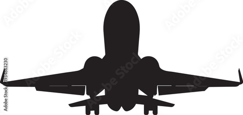 Commercial airplane frontal silhouette isolated on white background for travel and aviation design.