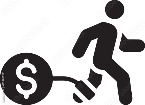 Man running from dollar sign on chain black