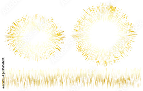 かすれ加工の金色集中線セット 豪華な爆発ときらめきのグランジエフェクト
