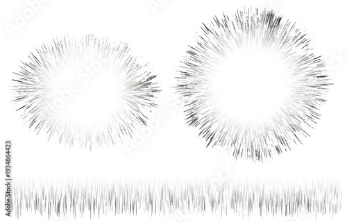 かすれ加工の集中線セット 吹き出しと爆発のグランジエフェクト