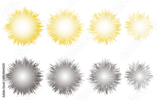 かすれ加工の金銀集中線セット 豪華な爆発・光のグランジエフェクト