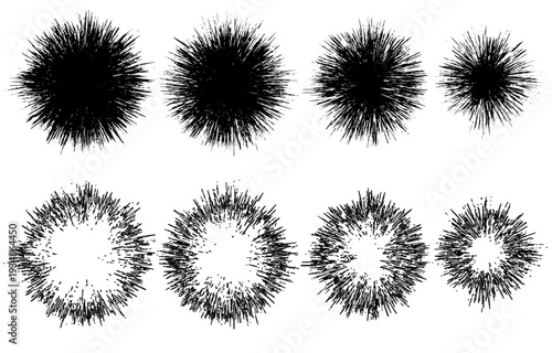 かすれ加工の集中線・爆発エフェクトセット マンガ風デザイン素材