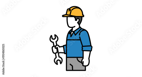 Cartoon Man Holding Spanner Tool.