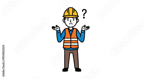 Confused Construction Worker with Question Mark.
