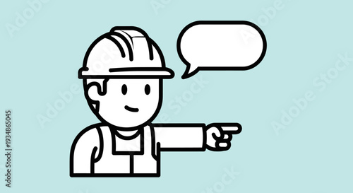 Construction Worker Cartoon Character Pointing Gesture 1.