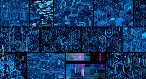 Digital abstract pattern with futuristic technology elements and geometric shapes