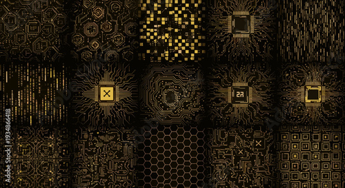 Collection of abstract digital patterns with intricate geometric designs