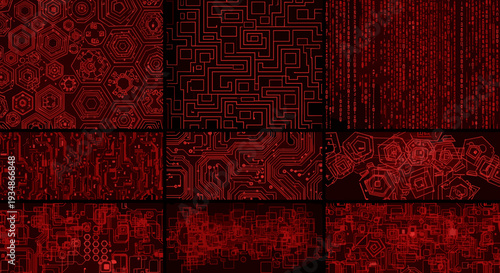 Collection of red textured tiles with various intricate patterns and designs