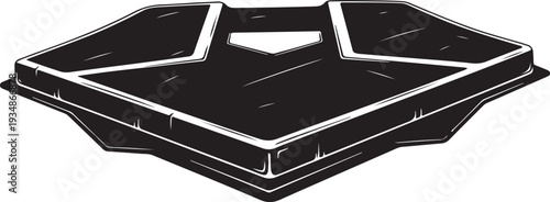 Black takeout food container with white outline and handle