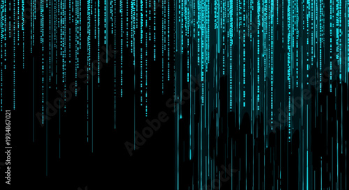 Digital rain of binary code falling in a dark cyber environment