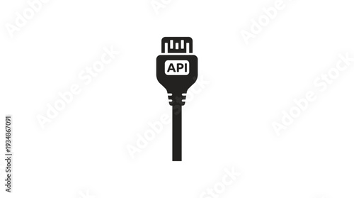 API connection plug icon with 'API' text, representing application programming interface, data exchange, system integration, and seamless connectivity in technology.