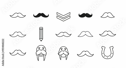 Collection of Mustache and Facial Hair Icons.