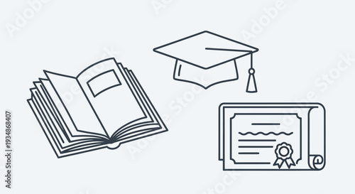 Graduation Cap Certificate and Open Book.