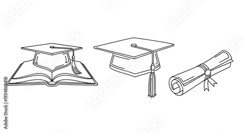 Graduation Cap Diploma Certificate Education Symbols.