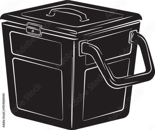 Black Metal Lunch Box with Handle and Lid Closed