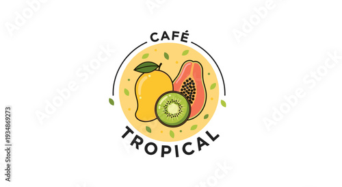 Cafe Tropical Logo with Fruit Illustration.