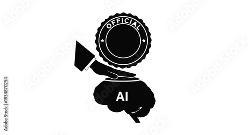 Official AI certified artificial intelligence brain stamp seal illustration for technology and innovation concept