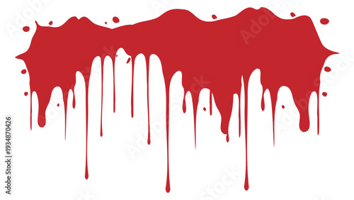 Crimson liquid dripping and splattering across a white background, representing a visceral and alarming visual effect