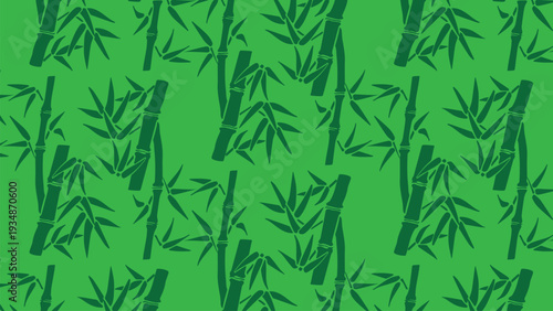 Seamless Green Bamboo Pattern Illustration with Detailed Leaves and Stems