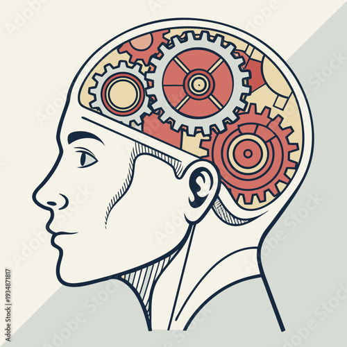 Innovative thinking concept with gears in human brain