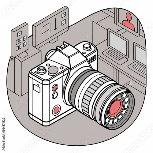 Modern camera equipment in professional photography studio setup