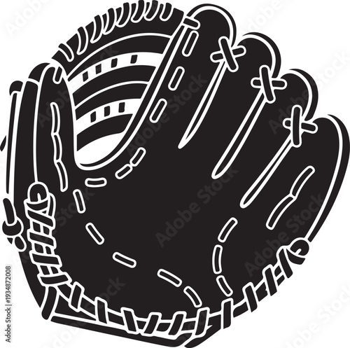 Black Baseball Glove Illustration with White Stitching Details Closeup