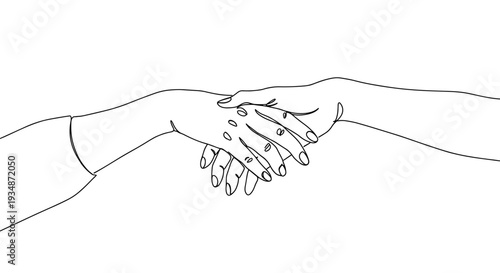 Clean line vector of two hands shaking, symbolizing agreement and partnership on a transparent background