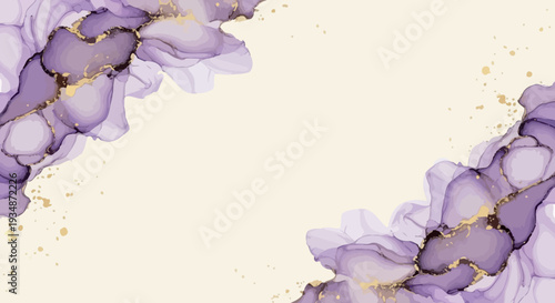 Elegant purple and gold abstract watercolor background illustration. Fluid ink art design for luxurious wallpapers, modern banners, invitation cards, and decorative prints