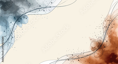 Sophisticated abstract watercolor background with flowing lines and organic earth tone splashes. Artistic design for banners, invitations, and elegant web elements