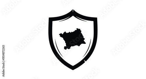 Shield protecting map geographic area secure protection icon black and white illustration