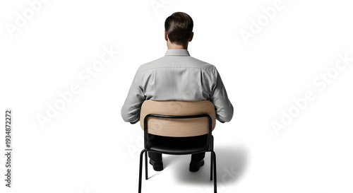 A man sitting on a chair with a back support belt around his lower back