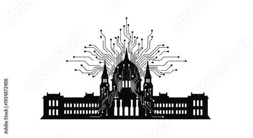 Digital Government and E-Governance Concept: Capitol Building with Circuit Lines