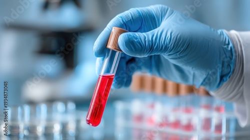 Scientist holding blood sample in a lab