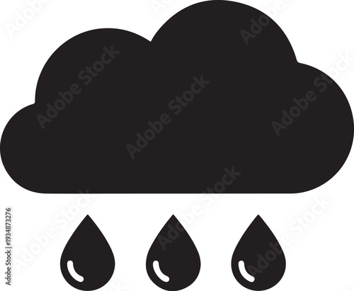 Black cloud with raindrops on white background illustration