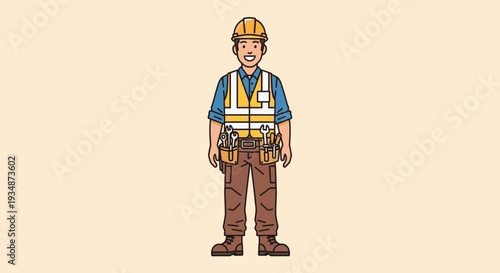 Construction Worker Wearing Hard Hat and Vest 5.