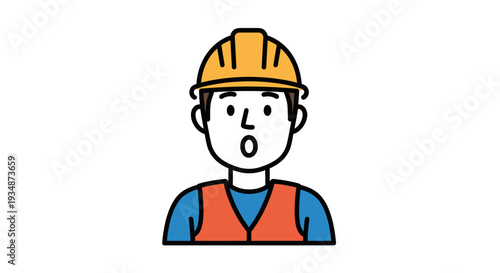 Construction Worker Wearing Orange Vest and Hard Hat.
