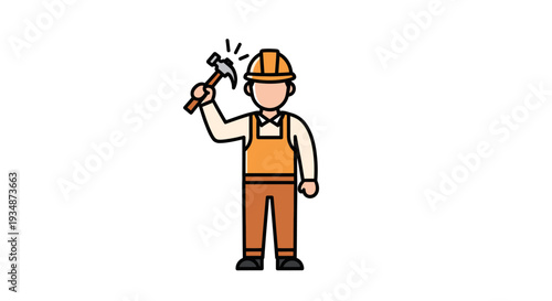 Construction Worker Wearing Orange Uniform and Hardhat.