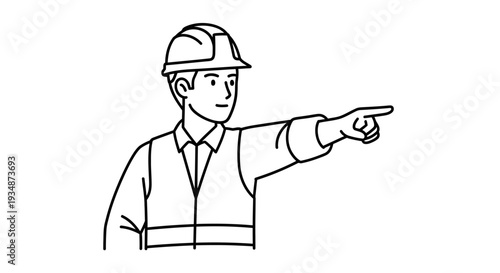 Engineer in Hard Hat Pointing Direction.