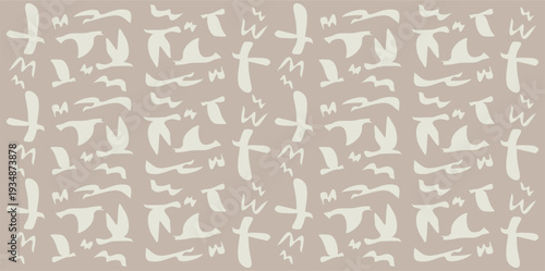 Abstract Cream Bird Silhouette Seamless Pattern on Beige Background