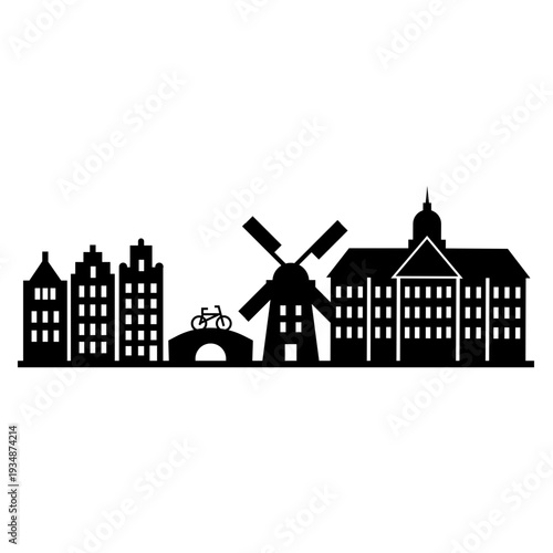 Silueta cidade de Amsterdam skyline fundo