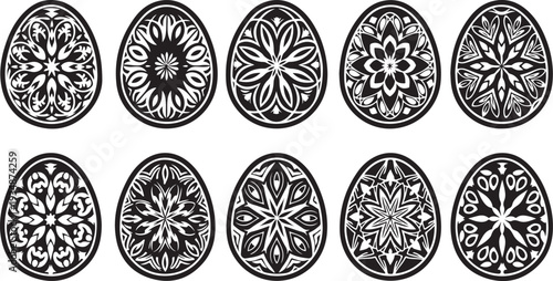 Set of black and white Easter egg designs collection